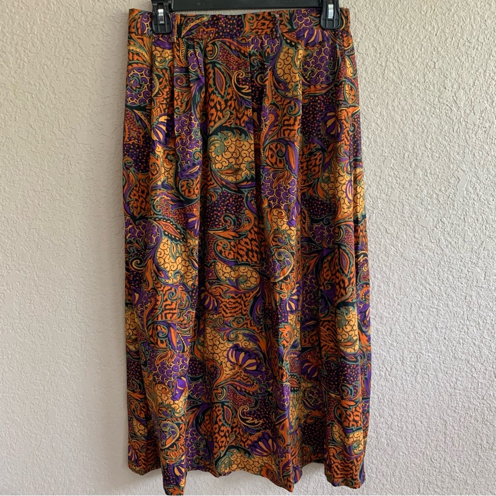 A-Line Midi Skirt in Orange and Purple Paisley Print